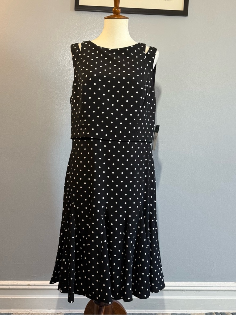 NWT Ralph Lauren Black & White Polka Dot Sleeveless Midi Dress